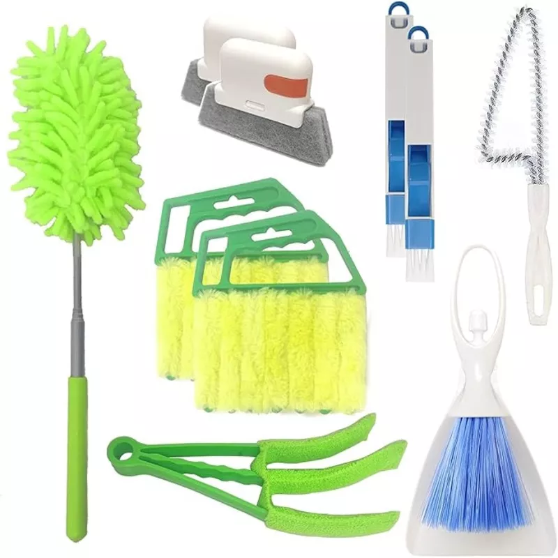 10 Pcs Venetian Window Blind Cleaner Duster Tool Set, Mini Blind Cleaner Duster Brush, Hand Held Air Conditioner Shutters Duster, Dirt Cleaner for Blind, Fan, Air Conditioner, Window Groove Gap(Green)