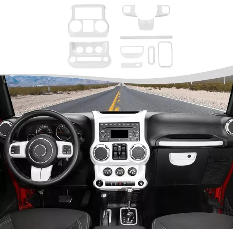 10PCS Full Set Interior Trim Kit for 2011-2018 Jeep Wrangler JK JKU,Center Console Trim, Dashboard Conditioning Switch Co-Pilot Handle Armrest Box Gear Shift Cover Trim(White)