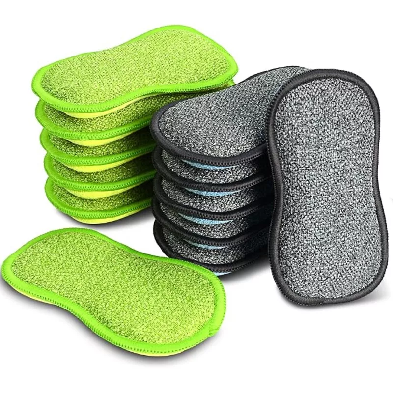 12 Pack Multi-Purpose Scrub Sponges for Kitchen by SmilePowo Non-Scratch Microfiber Sponge Along with Heavy Duty Scouring Power - Effortless Cleaning of Dishes, Pots and Pans