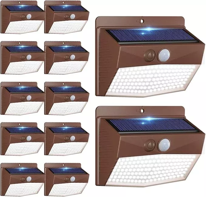 [12 Packs] Solar Outdoor Lights Motion Sensor Solar Security Lights Waterproof with 3 Lighting Modes Solar Powered Wall Lights Outside for Garden Fence Yard,White