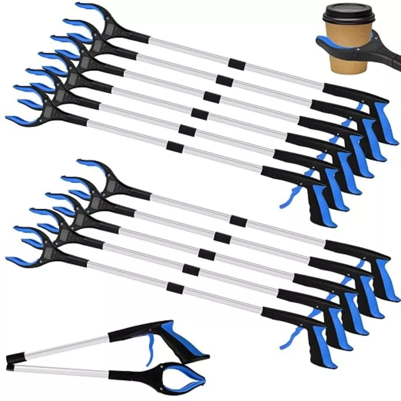 12-Piece Heavy-Duty Trash Collection Tool - 32-Inch Lightweight Telescopic Grabber Ergonomic Handle, Non-Slip Grip