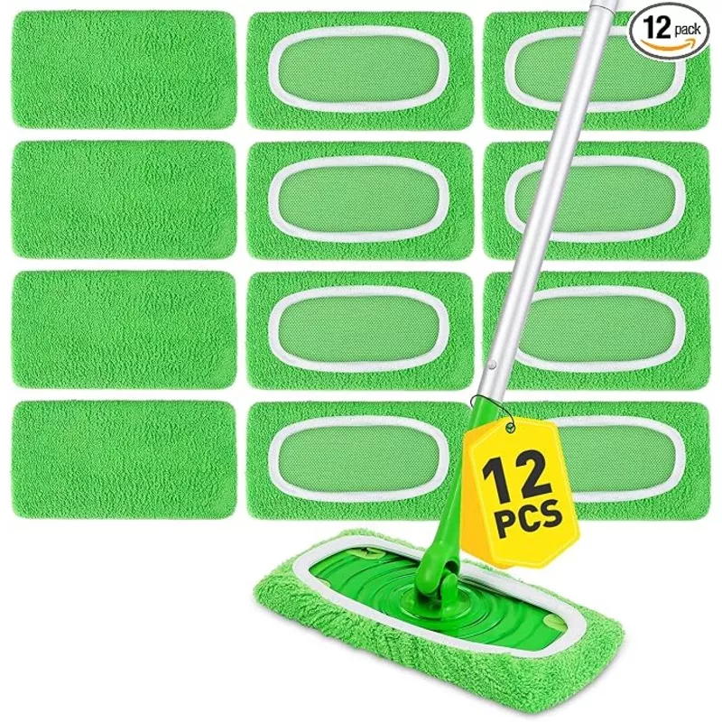 12Pcs Reusable Microfiber Mop Pads Compatible with Sweeper Mops,Dry Sweeping Cloths & Wet Mopping Pads Refills,Washable Mop Pads for Floor Cleaning