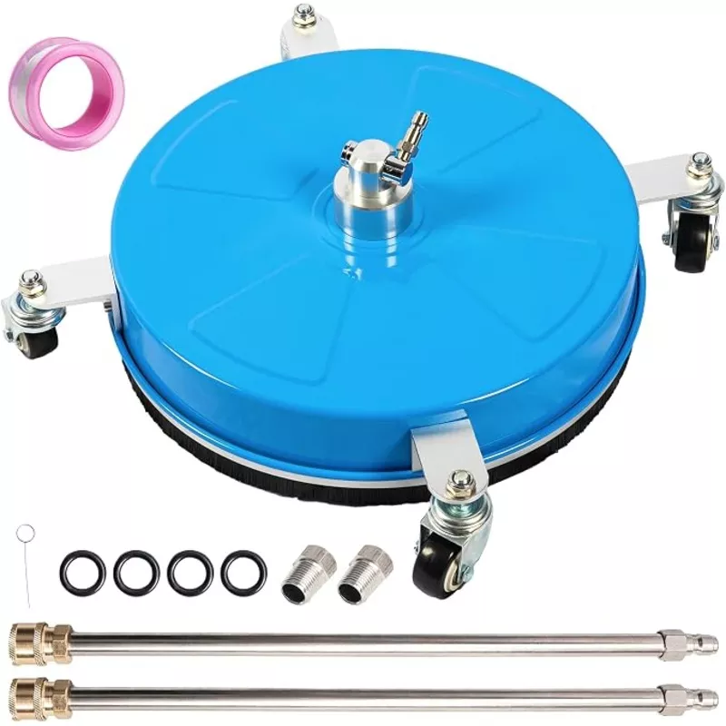 14" Pressure Washer Surface Cleaner with 4 Wheels, Coated Blue Stainless Steel Power Washer Surface Cleaner for Driveway Sidewalk Patio, 1/4" Quick Connector, 2 Extension Wand, 4000 PSI