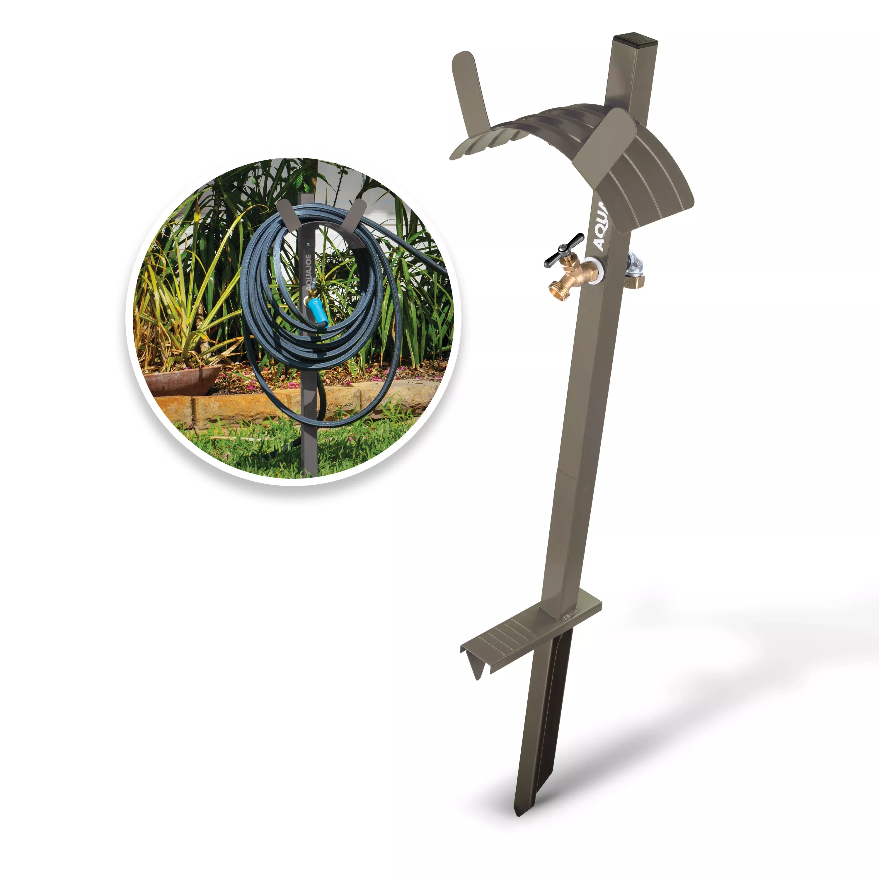 aqua-joe-sj-shsbb-tan-garden-hose-stand-w-brass-faucet Aqua Joe SJ-SHSBB-TAN Garden Hose Stand W/ Brass Faucet