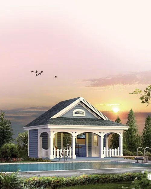 Pool Cabana With Porch And Patio Bar, E-Plan