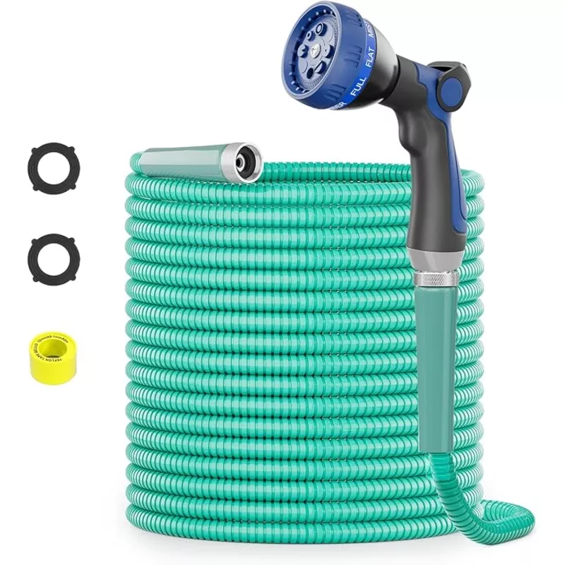 specilite-100ft-304-stainless-steel-metal-garden-hose-with-nozzle-aqua SPECILITE 100ft 304 Stainless Steel Metal Garden Hose with Nozzle (Aqua)