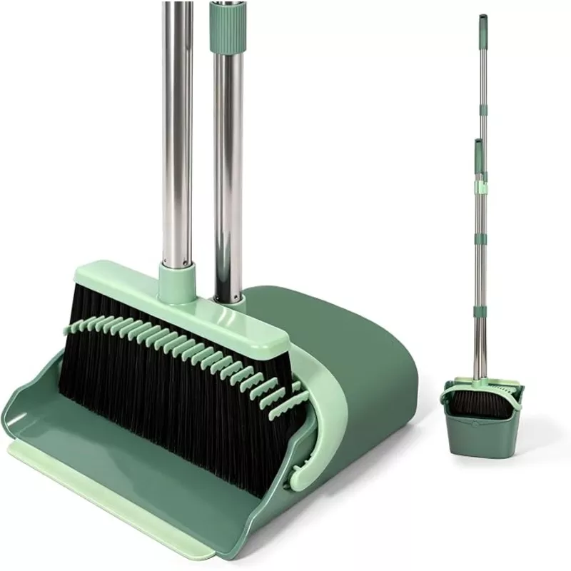 yzo-broom-dustpan-set-54-33-inch-long-handle-standing-design-dustpan-front-rubbe YZO Broom and Dustpan Set, 54.33 Inch Long Handle Standing Design, Dustpan Front Rubber Tight Seal, Broom with 5 Layer Bristles, Suitable for Bedroom, Yard, Office and Apartment(Gray&Black)