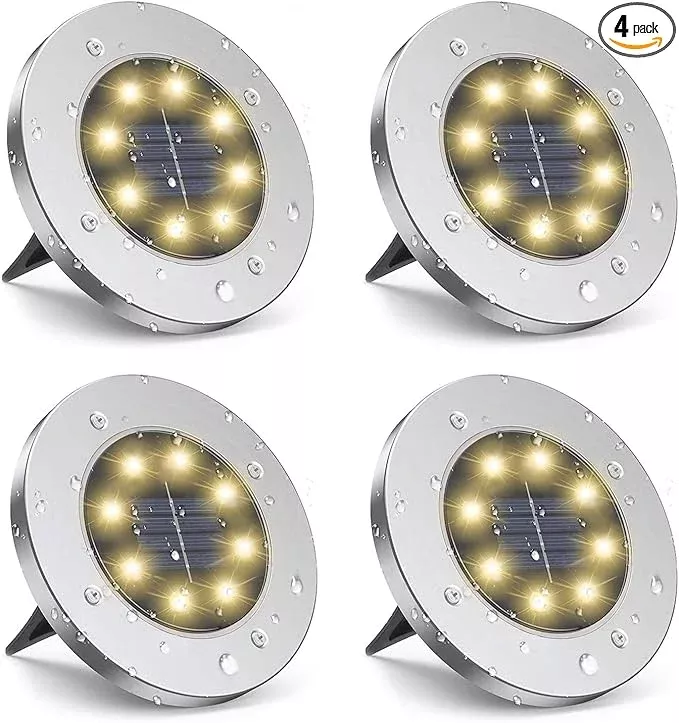 ZGWJ Solar Ground Lights, 4-Pack Waterproof Upgraded Landscape Lights for Outdoor Use, Warm White