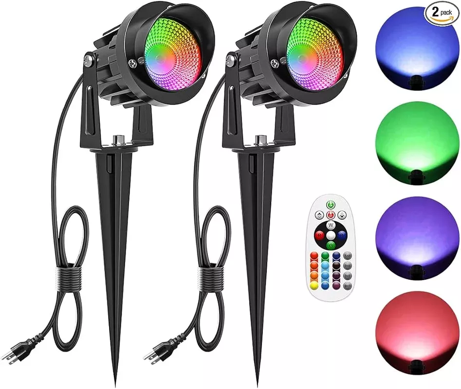 zuckeo-15w-christmas-spotlights-outdoor-spot-lights-rgb-color-changing-landscape ZUCKEO 15W Christmas Spotlights Outdoor Spot Lights RGB Color Changing Landscape Lights, 120V Waterproof LED Spotlight with Remote & Plug for Yard Garden Path House Halloween Decorations (2Pack)
